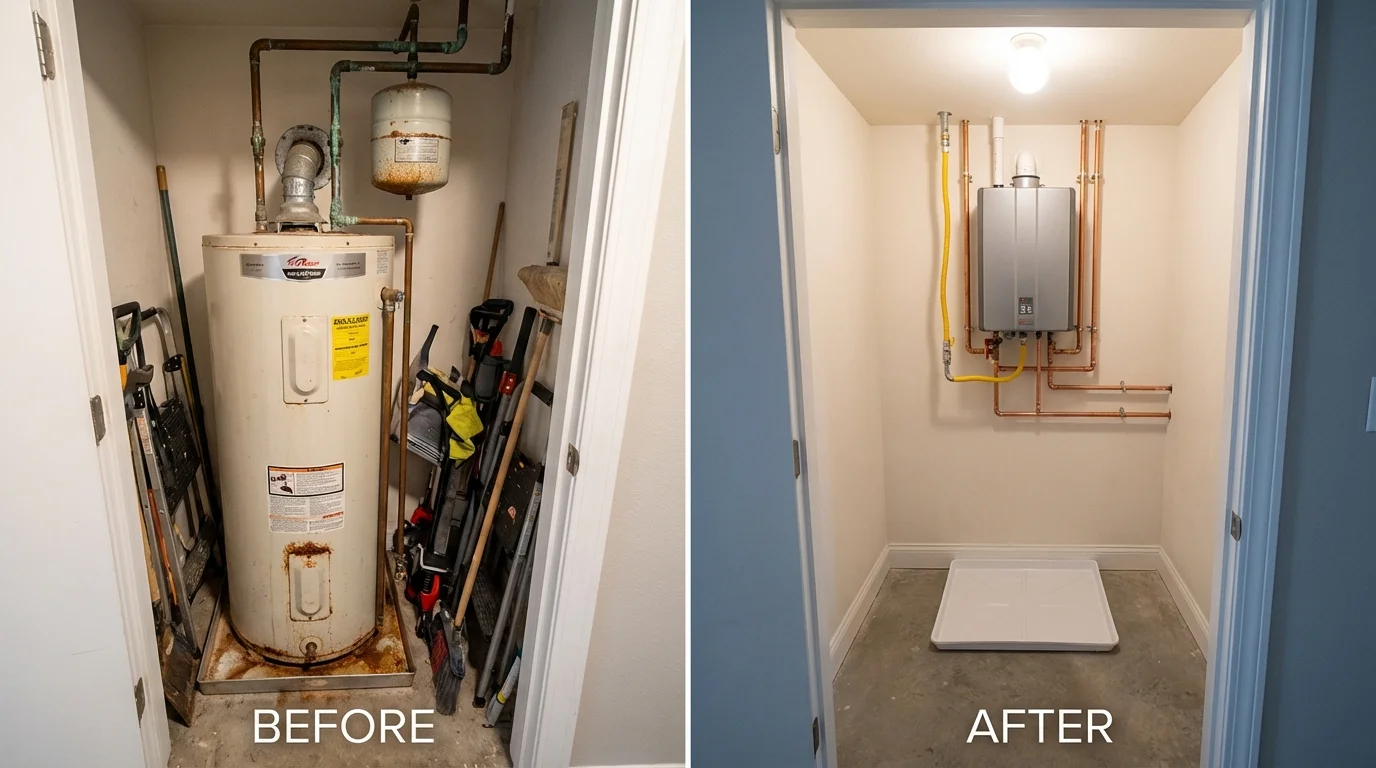 Tank water heater versus wall-mounted tankless unit comparison for Norton, MA homeowners