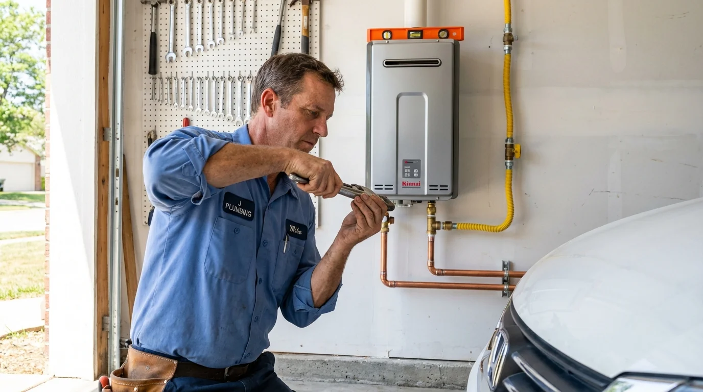 Tankless water heater installation by a Johns Plumbing LLC plumber in Norton